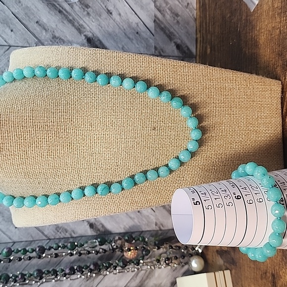 Faceted Aqua Hand Knotted  20 Inch Necklace Set. Aprilsplace Chicken - Picture 7 of 7
